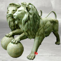 yelow marble lion with ball statue for decorete